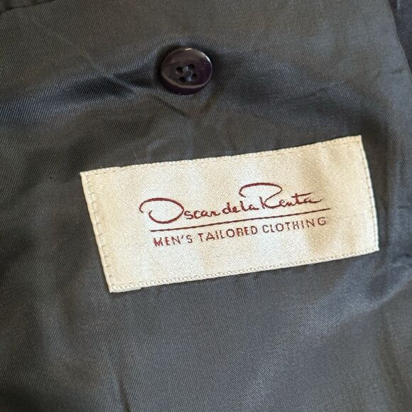 Oscar de la Renta 43L Blazer Wool Dark Navy Blue Gold Button Vintage Sport Coat - Picture 5 of 13